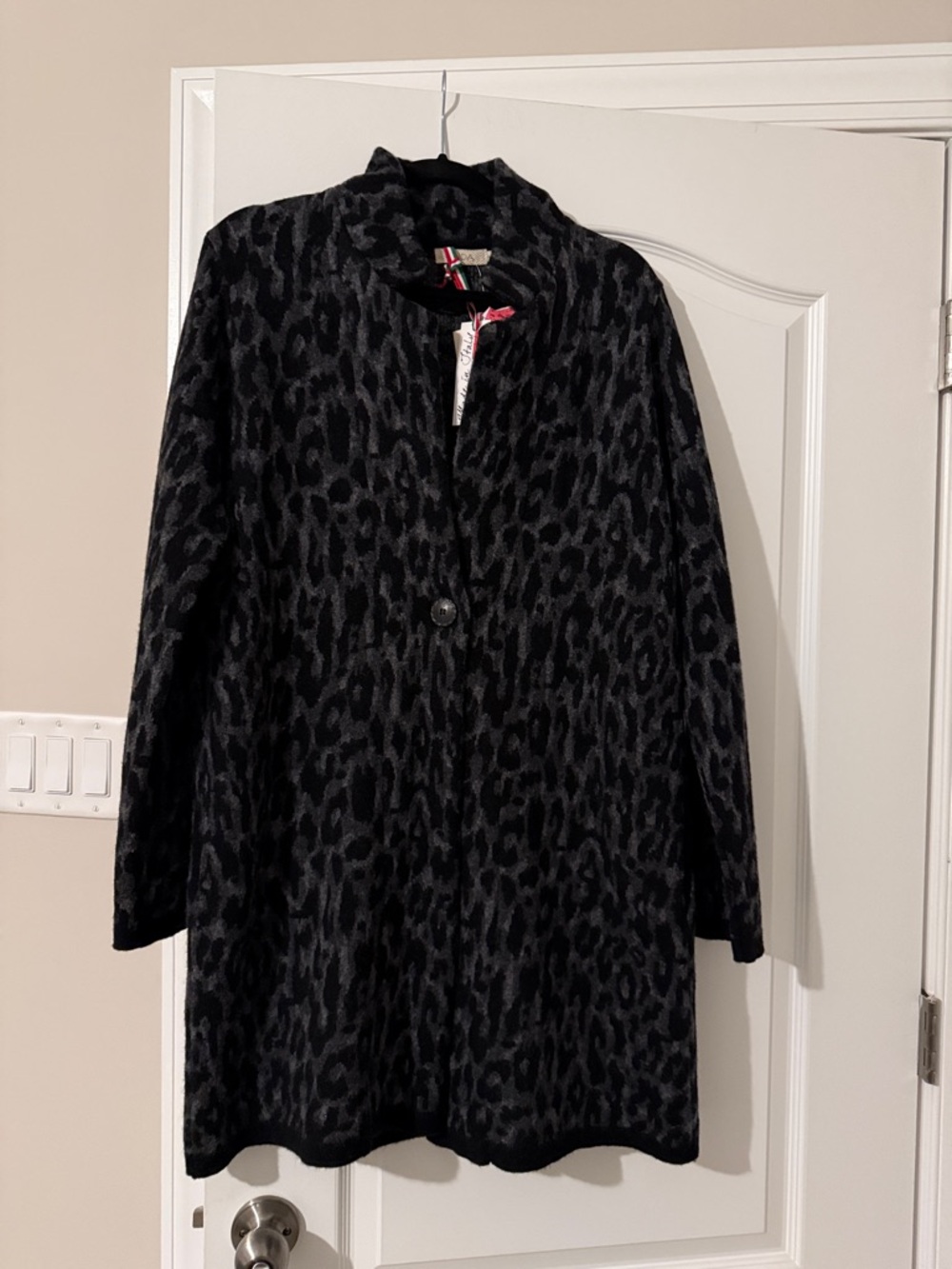 Women's Black Leopard-Print Long Cardigan Sweater